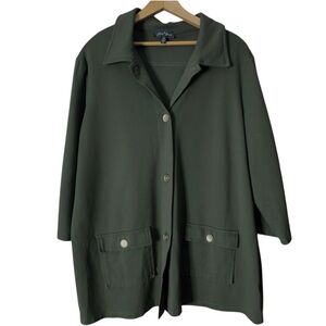 Slinky Brand Olive Green Button Down Relaxed Blouse 3/4 Sleeve Womens XL